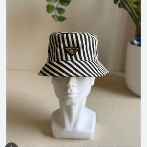 Prada woman Striped Bucket Hat in Navy and Cream